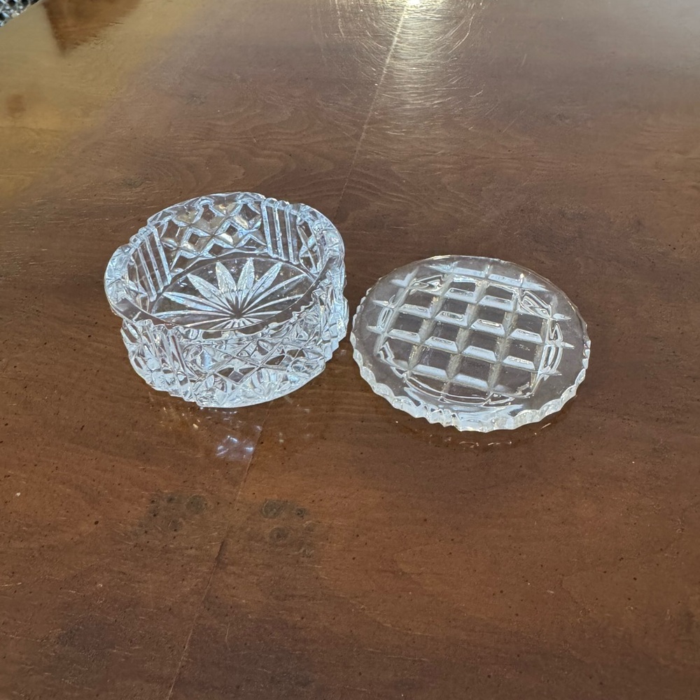 Cut Crystal Trinket Dish with Lid - Clear